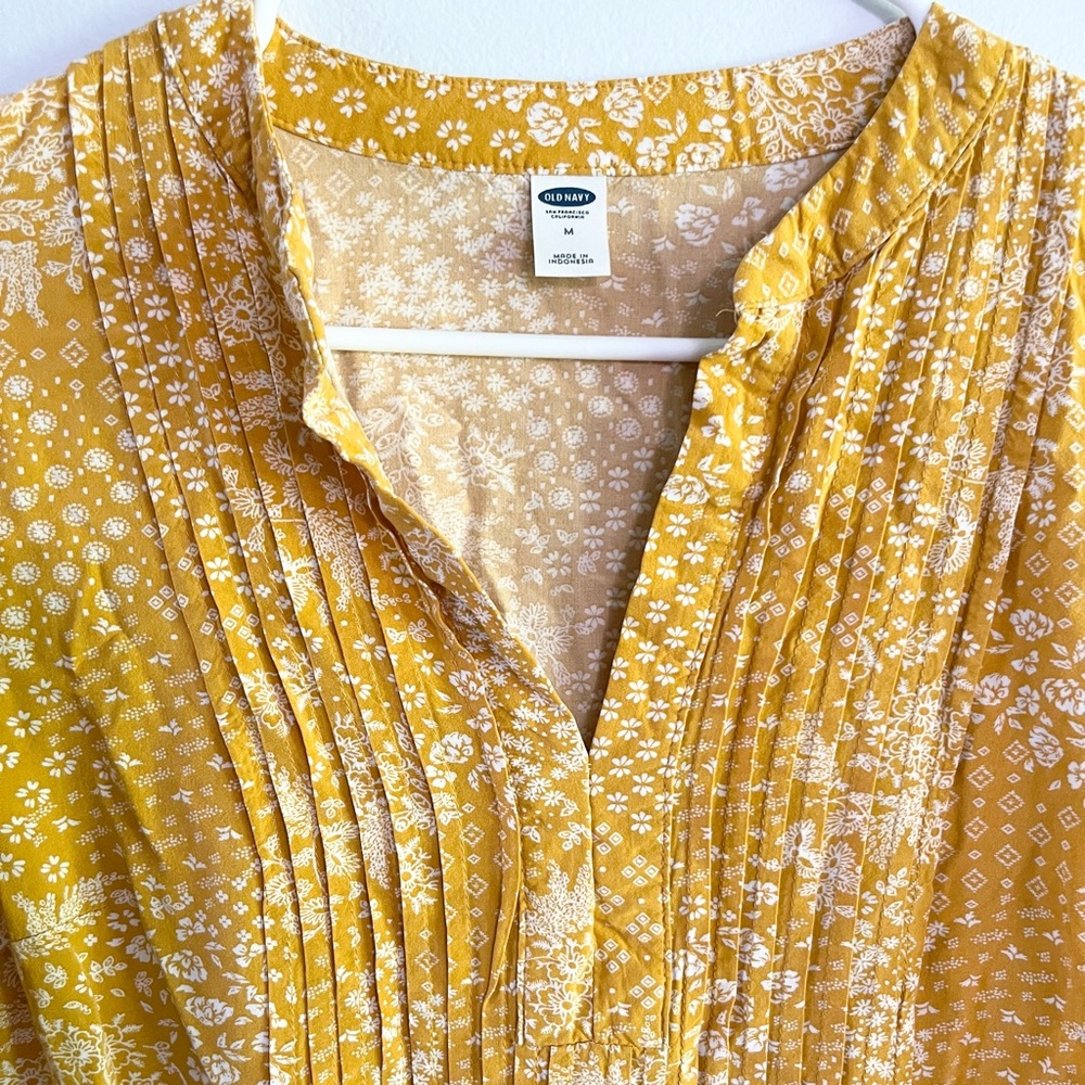 Old Navy Yellow and White Floral A Lined Babydoll Dress With Sleeves Medium - Picture 3 of 5